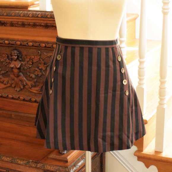 New Ruffle and Stripe Skirt Brown Black Gothic Victorian Steampunk S L - Picture 2 of 9